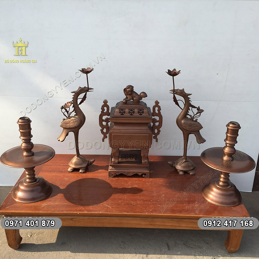 Ngũ Sự Bằng Đồng Đỏ Hun N&acirc;u Cổ K&iacute;nh Đỉnh Vu&ocirc;ng